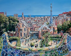 Parc Güell, Barcelona by Phillip Bissell - Original Painting on Box Canvas sized 32x39 inches. Available from Whitewall Galleries